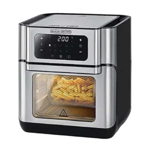 قلاية هوائية رقمية من بلاك اند ديكر بتحكم ديجيتال في درجة الحرارة، 10 برامج مضبوطة مسبقا سعة 12 ليتر، فضي موديل Aof100-B5 ضمان دولي - جهد 220 فولت و50 هرتز، 4.3 ليتر، 1500 واط