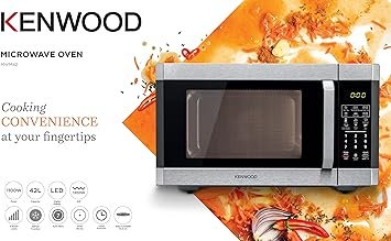 فرن ميكروويف بشواية 1100 وات من الستانلس ستيل 42 لتر مع شاشة عرض ديجيتال و5 مستويات طاقة ووظيفة اذابة الثلج وقائمة برامج تلقائية ومؤقت 99 دقيقة ووظيفة الساعة اسود/فضي (MWM42.000BK) من كينوود - الصورة 3